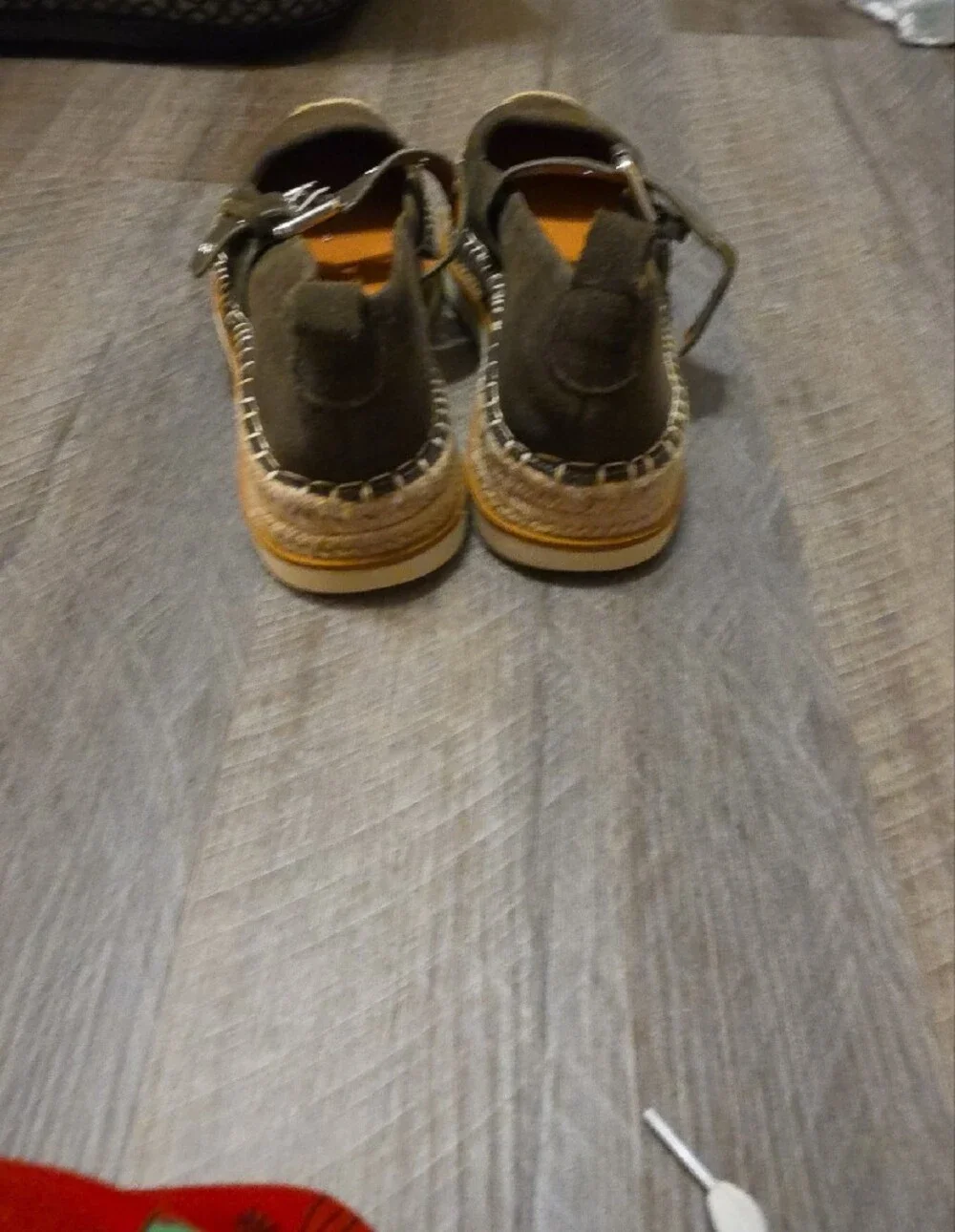 MIA Olive Green Suede Espadrille Mary Jane with Studded Buckle